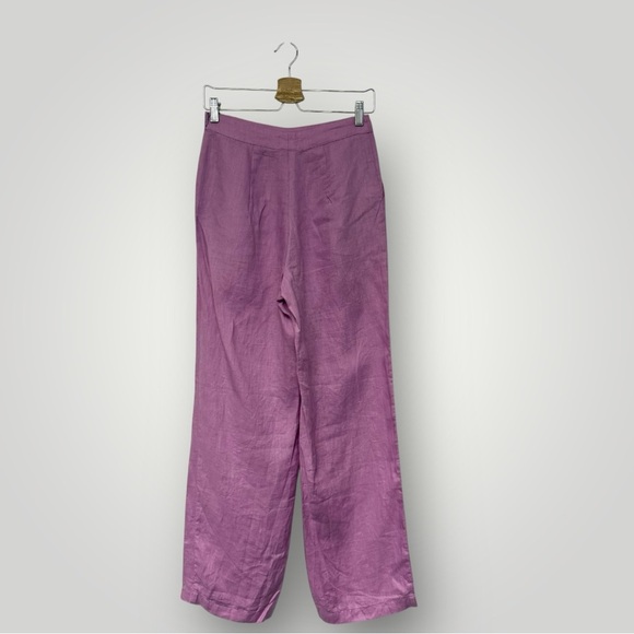 NA-KD Romee Strijd 100% Linen Straight Linen Trousers Lilac Pink Sz Small - Picture 7 of 16